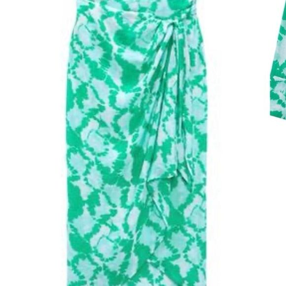 Zara Green and white tie dye print sarong wrap knotted skirt - Picture 1 of 4